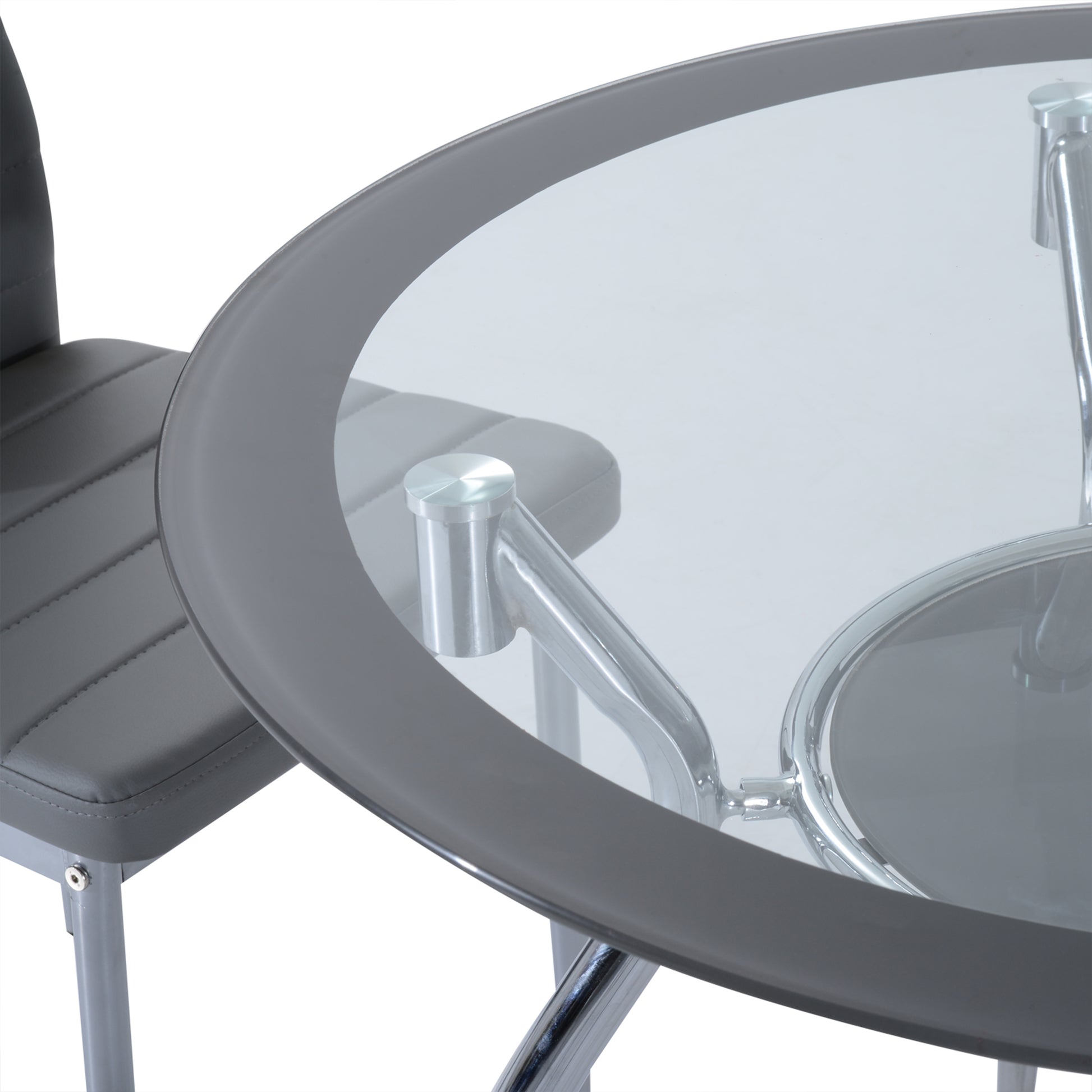 Round Dining Table Set for 4, Table Set with Padded Chairs and Glass-Top Table, Round Kitchen Table and Chairs, Grey | HOMCOM-6