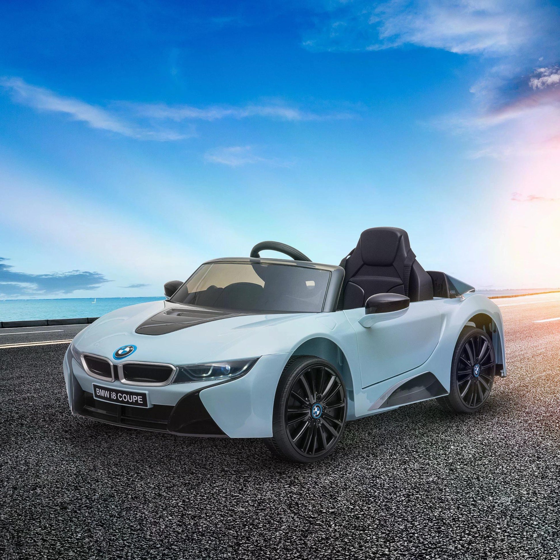 BMW I8 Coupe Licensed 6V Ride On Car Toy with Remote Control, Powered Electric Car, Music, Horn, for 3-8 Years, Blue-1